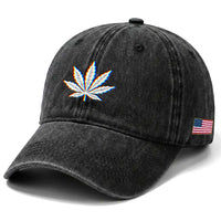 Cannabis Leaf Glitch Effect Graphic Washed Cotton Baseball Cap Retro RGB Distortion Weed and Stoner Lifestyle
