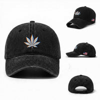 Cannabis Leaf Glitch Effect Graphic Washed Cotton Baseball Cap Retro RGB Distortion Weed and Stoner Lifestyle
