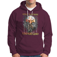 American Patriotic Hoodie One Nation Under God Christian Cross Bald Eagle - Wonder Print Shop