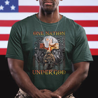 American Patriotic T Shirt One Nation Under God Christian Cross Bald Eagle - Wonder Print Shop