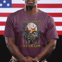 American Patriotic T Shirt One Nation Under God Christian Cross Bald Eagle - Wonder Print Shop