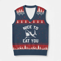 Funny Shark Lover V-Neck Knit Sweater Vest Nice To Eat You - Wonder Print Shop