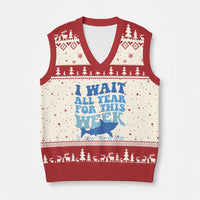 Funny Shark Lover Week V-Neck Knit Sweater Vest I Wait All Year For This Week Ocean - Wonder Print Shop