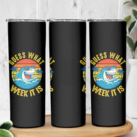 Funny Shark Lover Week Skinny Tumbler Guess What Week It Is Ocean Wildlife Retro Sunset - Wonder Print Shop
