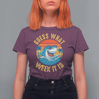 Funny Shark Lover Week T Shirt For Women Guess What Week It Is Ocean Wildlife Retro Sunset - Wonder Print Shop