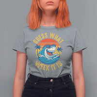 Funny Shark Lover Week T Shirt For Women Guess What Week It Is Ocean Wildlife Retro Sunset - Wonder Print Shop