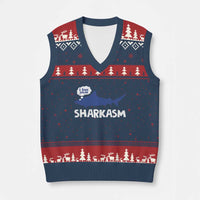 Funny Shark Sarcasm V-Neck Knit Sweater Vest Shark Sharkasm Marine Biology Vintage - Wonder Print Shop