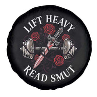 Lift Heavy Read Smut Funny Bookish Fitness Spare Tire Cover Vintage Gothic Dagger Roses Weightlifting Spicy Romance Book Lover