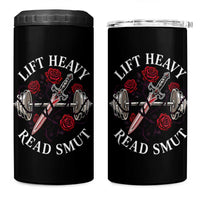 Lift Heavy Read Smut Funny Bookish Fitness 4 in 1 Can Cooler Tumbler Vintage Gothic Dagger Roses Weightlifting Spicy Romance Book Lover