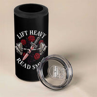 Lift Heavy Read Smut Funny Bookish Fitness 4 in 1 Can Cooler Tumbler Vintage Gothic Dagger Roses Weightlifting Spicy Romance Book Lover
