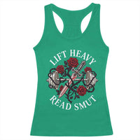 Lift Heavy Read Smut Funny Bookish Fitness Racerback Tank Top Vintage Gothic Dagger Roses Weightlifting Spicy Romance Book Lover