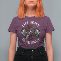 Lift Heavy Read Smut Funny Bookish Fitness T Shirt For Women Vintage Gothic Dagger Roses Weightlifting Spicy Romance Book Lover