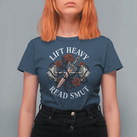 Lift Heavy Read Smut Funny Bookish Fitness T Shirt For Women Vintage Gothic Dagger Roses Weightlifting Spicy Romance Book Lover