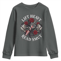 Lift Heavy Read Smut Funny Bookish Fitness Youth Sweatshirt Vintage Gothic Dagger Roses Weightlifting Spicy Romance Book Lover