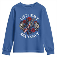 Lift Heavy Read Smut Funny Bookish Fitness Youth Sweatshirt Vintage Gothic Dagger Roses Weightlifting Spicy Romance Book Lover