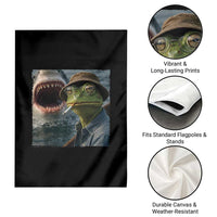 Unbothered Frog Smoking Cigarette Meme Garden Flag Cinematic Shark Attack Calmness Graphic Dark Humor
