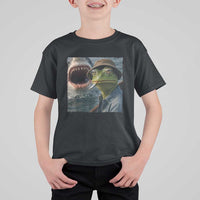 Unbothered Frog Smoking Cigarette Meme T Shirt For Kid Cinematic Shark Attack Calmness Graphic Dark Humor