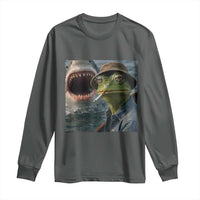 Unbothered Frog Smoking Cigarette Meme Long Sleeve Shirt Cinematic Shark Attack Calmness Graphic Dark Humor