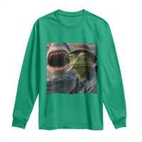 Unbothered Frog Smoking Cigarette Meme Long Sleeve Shirt Cinematic Shark Attack Calmness Graphic Dark Humor