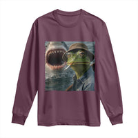 Unbothered Frog Smoking Cigarette Meme Long Sleeve Shirt Cinematic Shark Attack Calmness Graphic Dark Humor