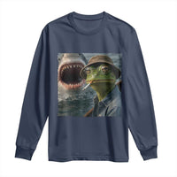 Unbothered Frog Smoking Cigarette Meme Long Sleeve Shirt Cinematic Shark Attack Calmness Graphic Dark Humor