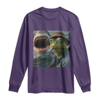 Unbothered Frog Smoking Cigarette Meme Long Sleeve Shirt Cinematic Shark Attack Calmness Graphic Dark Humor