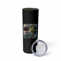 Unbothered Frog Smoking Cigarette Meme Skinny Tumbler Cinematic Shark Attack Calmness Graphic Dark Humor