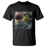 Unbothered Frog Smoking Cigarette Meme T Shirt Cinematic Shark Attack Calmness Graphic Dark Humor