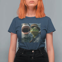 Unbothered Frog Smoking Cigarette Meme T Shirt For Women Cinematic Shark Attack Calmness Graphic Dark Humor