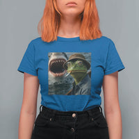 Unbothered Frog Smoking Cigarette Meme T Shirt For Women Cinematic Shark Attack Calmness Graphic Dark Humor