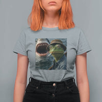 Unbothered Frog Smoking Cigarette Meme T Shirt For Women Cinematic Shark Attack Calmness Graphic Dark Humor