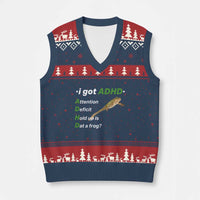 I Got ADHD Attention Deficit Hold Up Is Dat A Frog V-Neck Knit Sweater Vest Neurodiversity Humor Weirdcore