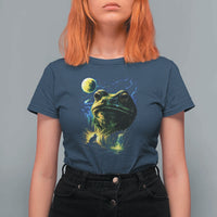 Cosmic Frog Howling At Moon Parody Graphic T Shirt For Women Vintage 90s Retro Fantasy Meme