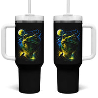 Cosmic Frog Howling At Moon Parody Graphic Tumbler With Handle Vintage 90s Retro Fantasy Meme
