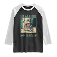 Funny Medieval Frog Knight Fantasy RPG Meme Raglan Shirt Off To Commit Shenanigans