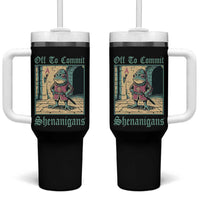 Funny Medieval Frog Knight Fantasy RPG Meme Tumbler With Handle Off To Commit Shenanigans