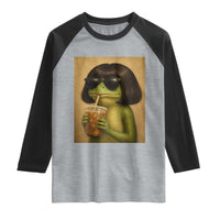 Funny Frog Bob Haircut Renaissance Painting Meme Raglan Shirt