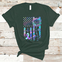Suicide Prevention Awareness T Shirt Support Squad Teal And Purple American Flag Sunflower - Wonder Print Shop