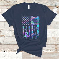 Suicide Prevention Awareness T Shirt Support Squad Teal And Purple American Flag Sunflower - Wonder Print Shop