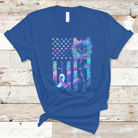 Suicide Prevention Awareness T Shirt Support Squad Teal And Purple American Flag Sunflower - Wonder Print Shop