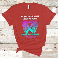 Suicide Prevention Awareness T Shirt Suicide Awareness Support My Brother's Wings Cover My Heart - Wonder Print Shop