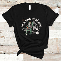Reading Skeleton T Shirt RIP Reading In Peace Book Lover Spooky Vibe - Wonder Print Shop
