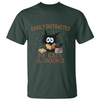 Cat & Book Lover T Shirt Easily Distracted By Cats And Books Funny Black Cat Meme - Wonder Print Shop
