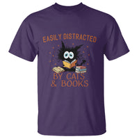 Cat & Book Lover T Shirt Easily Distracted By Cats And Books Funny Black Cat Meme - Wonder Print Shop