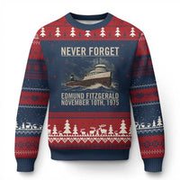 Never Forget Edmund Fitzgerald Tribute Ugly Christmas Sweater November 10 1975 Shipwreck Memorial - Wonder Print Shop