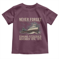 Never Forget Edmund Fitzgerald Tribute Toddler T Shirt November 10 1975 Shipwreck Memorial - Wonder Print Shop