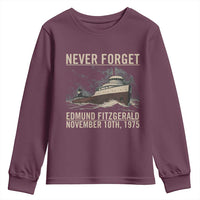 Never Forget Edmund Fitzgerald Tribute Youth Sweatshirt November 10 1975 Shipwreck Memorial - Wonder Print Shop