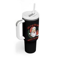 Funny Santa He is On the List Christmas Tumbler With Handle Sassy Retro Holiday Humor - Wonder Print Shop