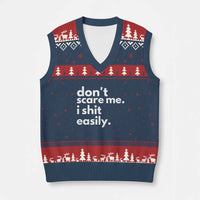 Funny Sarcastic Quote V-Neck Knit Sweater Vest Don't Scare Me I Shit Easily - Wonder Print Shop