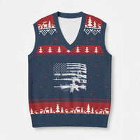 Machine Guns American Flag V-Neck Knit Sweater Vest For Gun Owner Lover 2A Retro Vintage - Wonder Print Shop